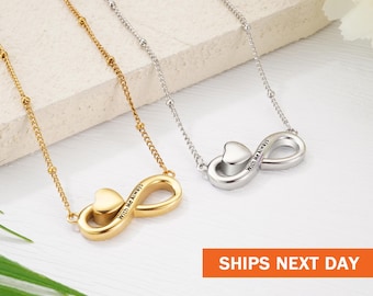 Infinity Urn Necklace for Ashes, Personalized Heart Cremation Jewelry, Ashes Holder, Customized Memorial Ashes Necklace for Women