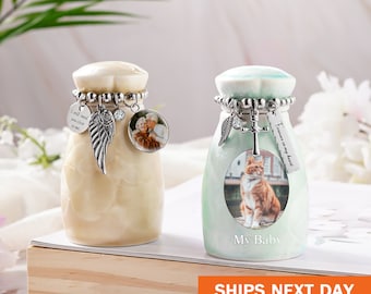 Personalized Small Memorial Cremation Urns for Human Ashes, Photo Customization 3.54Inches Mini Urns, Ceramic Keepsake Urns with Wing/Heart