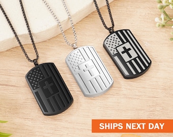 Personalized Flag Urn Necklace for Ashes, Customized Memorial Pendant, Cremation Jewelry for Men, Ashes Holder, Keepsake Necklace