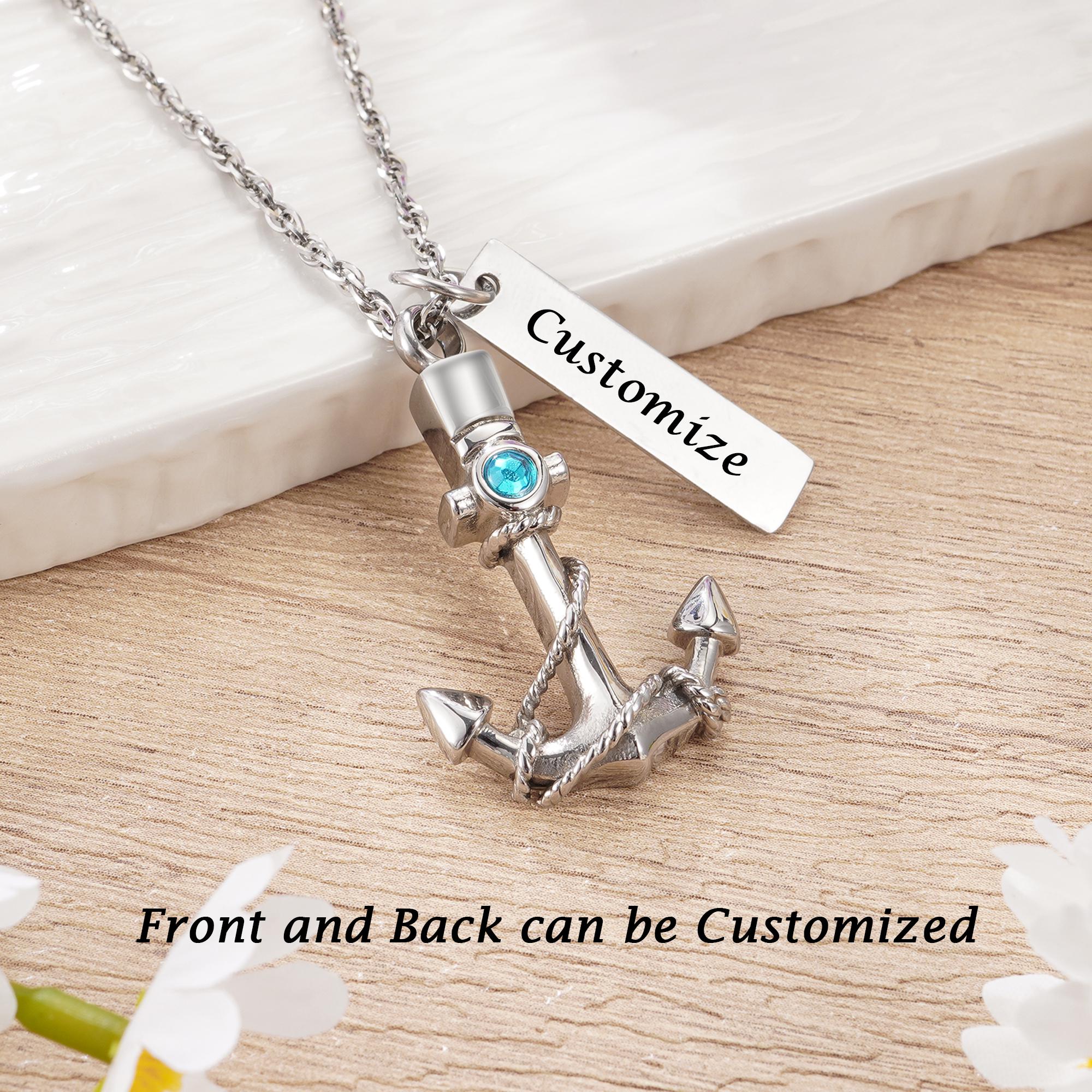 Personalized Cremation Jewelry for Ashes, Customized Anchor Ashes Necklace, Anchor Urn Necklace for Ashes, Cremation Necklace for Women Men