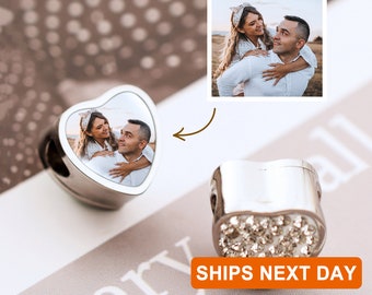 Personalized Heart Photo Charm of Bracelet, Custom Picture Charm, Heart Photo Bead, Fits Pandora Bracelet, Necklace Charm, Anniversary Gift