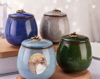 Photo Customization 3.14 Inches Mini Urns, Personalized Small Memorial Cremation Urns for Human Ashes, Ceramic Keepsake Urns