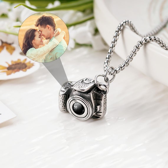 Personalized Projection Ashes Necklace, Customized Camera Urn Pendant, Cremation Jewelry for Ashes, Cremation Necklace for Women Men
