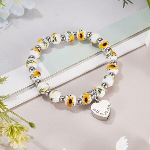 Personalized Urn Bracelet for Ashes, Heart Memorial Bracelet, Customized Cremation Jewelry, Ashes Holder Bangle, Ashes Bracelet for Women Yellow Flower