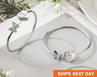 Personalized Butterfly Heart Urn Bracelet for Human Ashes, Ash Bracelet for Women, Openable Customized Cremate Bracelet, Memorial Ash Bangle