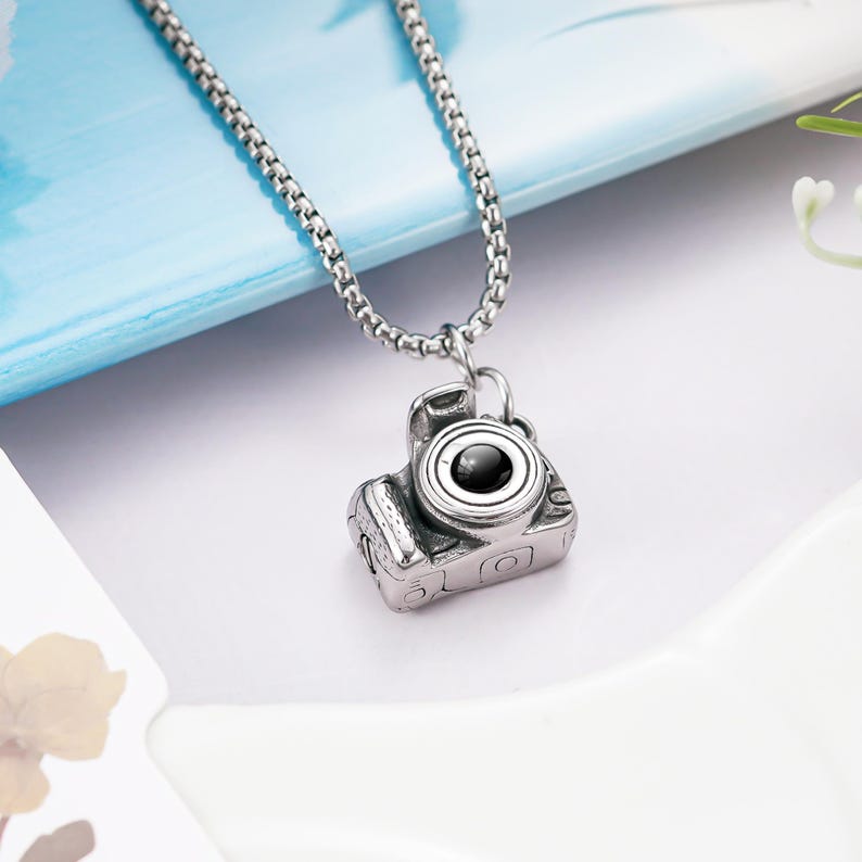 Personalized Projection Ashes Necklace, Customized Camera Urn Pendant, Cremation Jewelry for Ashes, Cremation Necklace for Women Men image 6
