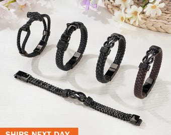 Personalized Genuine Leather Ash Bracelet for Men, Urn Bracelet for Ashes, Customized Cremation Bracelet for Ashes, Memorial Ashes Bangle