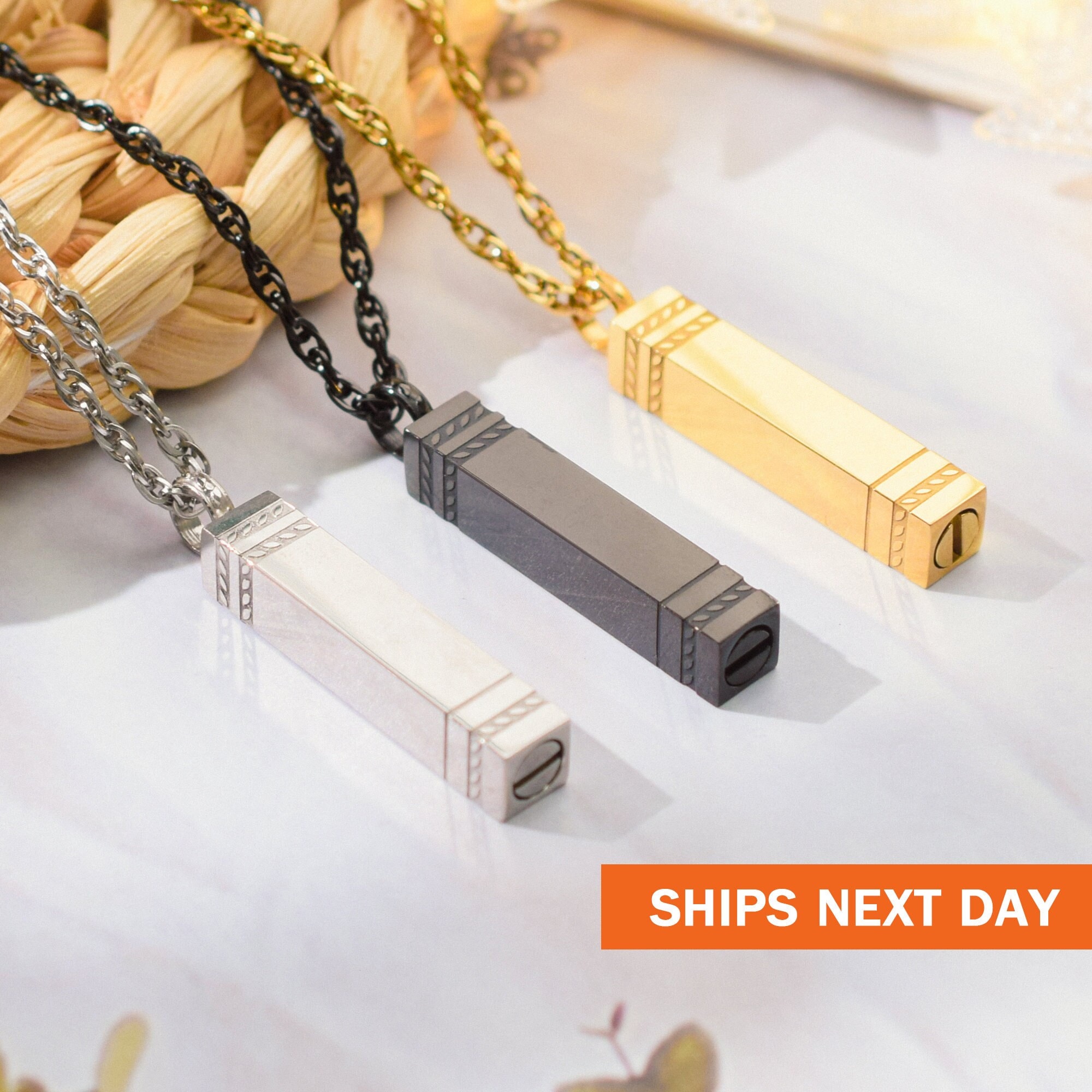 Personalized Cremation Jewelry for Ashes, Customized Cube Ashes Necklace, Bar Urn Necklace for Ashes, Cremation Necklace for Women Men