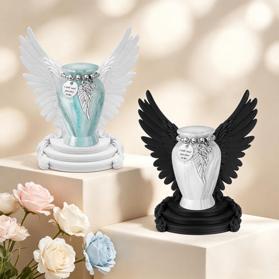 Personalized Small Memorial Cremation Urns for Human Ashes, Photo Customization 2.85Inches Mini Urns, Aluminum Keepsake Urns with Wing/Heart