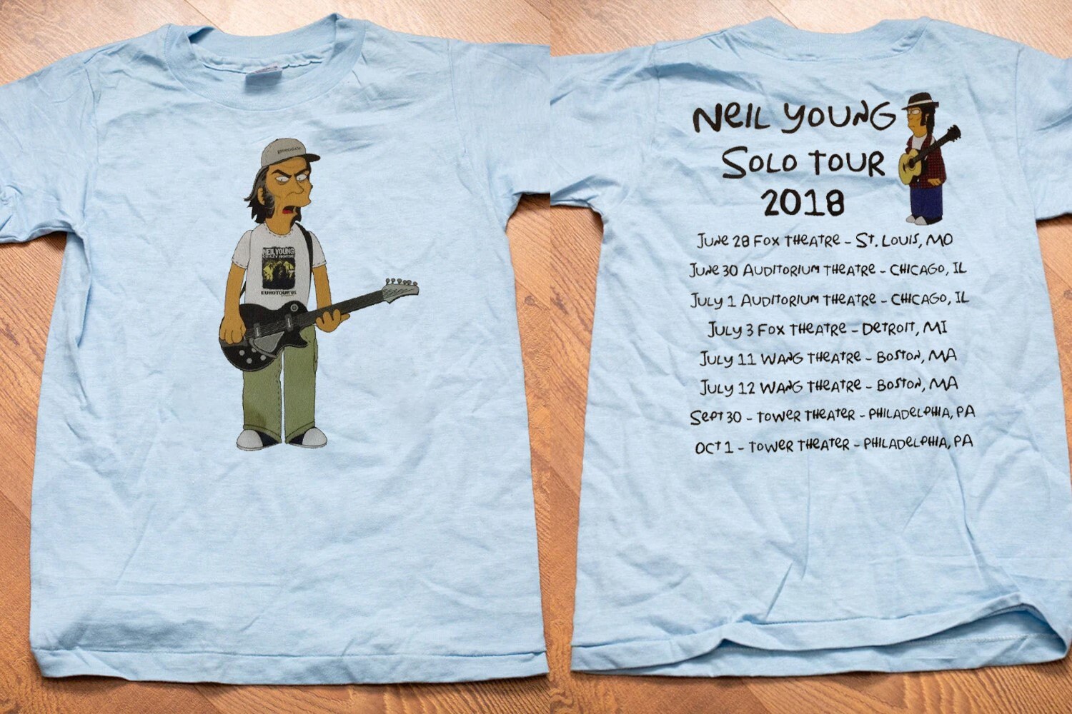 NEIL YOUNG Solo Tour 2018 Simpsons TShirt, Neil Young Tour 2018 T
