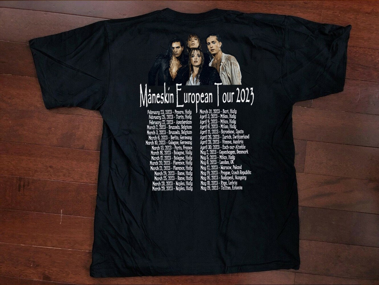 Discover Maglietta Stampa su 2 Lati Maneskin European Tour 2023 T-Shirt