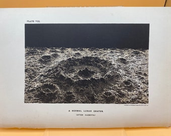 1901 Antique Illustrated Astronomy Lithograph Plate - A Normal LUNAR CRATER - from Ball's The Story of the Heavens