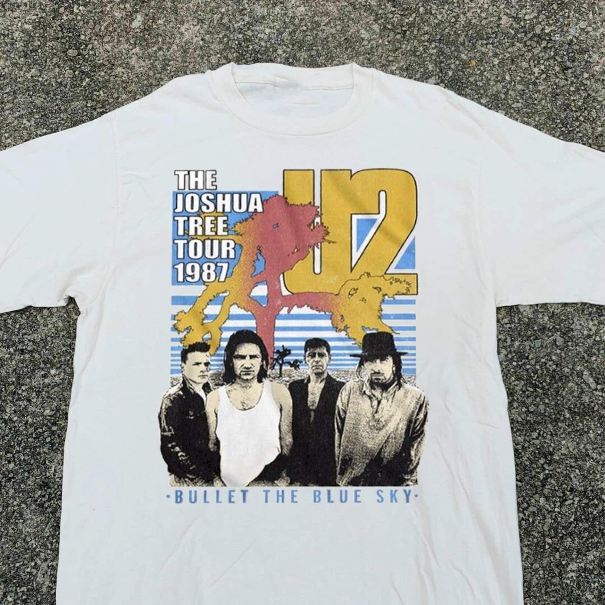 Discover U2 Joshua Tree 1987 Tour White Vintage Unisex T-Shirt, U2 Rock Band 80s Tour Tee