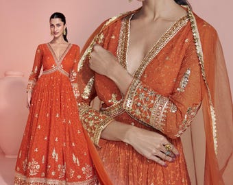 Abito da sposa e da festa in vera georgette ricamato Anarkali