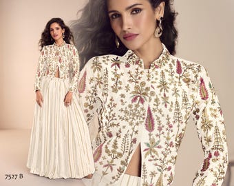 Embroidered Crop Jacket Lehenga Indo Western Readymade Dress