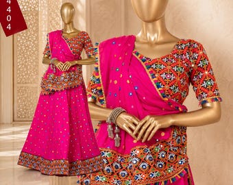Embroidered Navratri Chaniya Choli Set: Mirror Work, Festive Indian Lehenga Choli