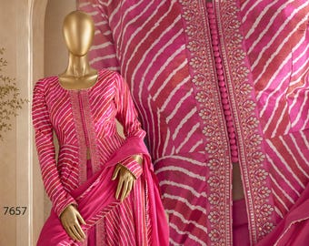 Bollywood Style Anarkali Suit Set, Digital Print Embroidery Top, Real Chinon Fabric