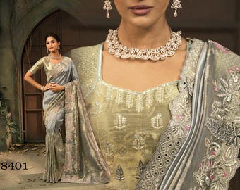 Blue Silk Bridal Saree, Indian Wedding Embroidered Jari Work