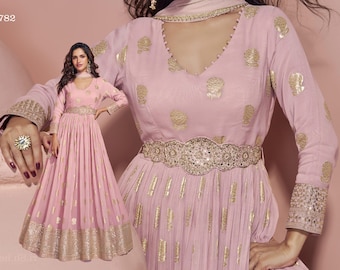Viscose Jacquard Silk Anarkali Gown with Embroidered Dupatta Gown for Women