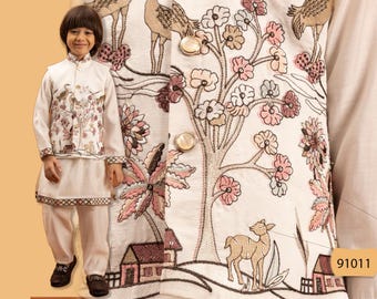 Readymade Kids Kurta Pajama Embroidered and Nehru Jacket Set