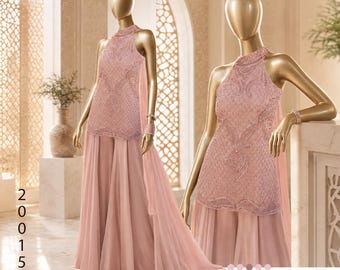 Real Georgette Hand Beaded Embroidered Top with Flared Sharara & Choker Dupatta