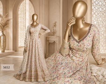 Designer Real Georgette Embroidered Anarkali Gown with Dupatta