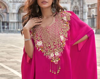 Bestickter Kaftan Palazzo Set | Indo-Western Crepe & Chinon Outfit | Partywear Co-ord Kleid