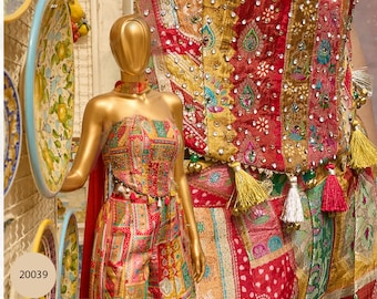 Jacquard Silk Hand Embellished Top Palazzo Set with Choker Dupatta