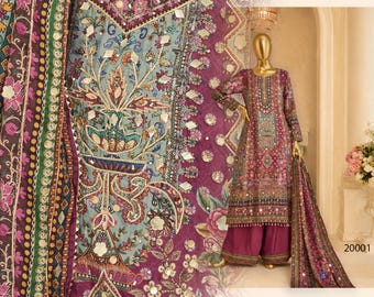 Crepe Silk Designer Top Pant Set with Handbag, Hand Aari Gota Patti Work