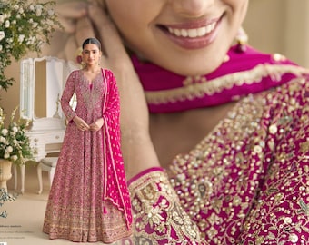 Embroidered Swarovski Georgette Anarkali Gown – Plus Size on Order