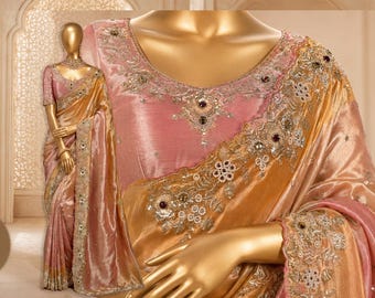 Plus Size Silk Saree, Kachhi Mirror Work, Zari Cutdana, Sequin Embellishments