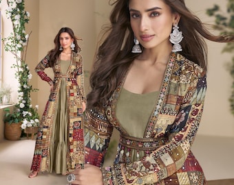 Embroidered Silk Shrug Anarkali Gown: Indian Party Dress