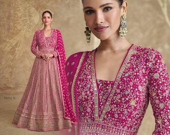 Bestickter Georgette Anarkali Anzug mit Dupatta, indisches Hochzeitskleid