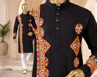 Men’s Heavy Rayon Embroidered Kurta Set with Dhupion Silk Bottom