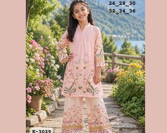 Kids Co-Ord Suit Soft Organza Embroidered Cutwork Salwar Suit with Dupatta & Mal Satin Co Ord Suit