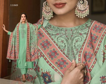 Pure Cambric Cotton Digital Print Salwar Suit with Brasso Dupatta – Pakistani Ethnic Wear