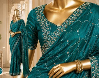 Plus Size | Embroidered Silk Organza Saree Set: Festive Wedding Wear, Designer Blouse