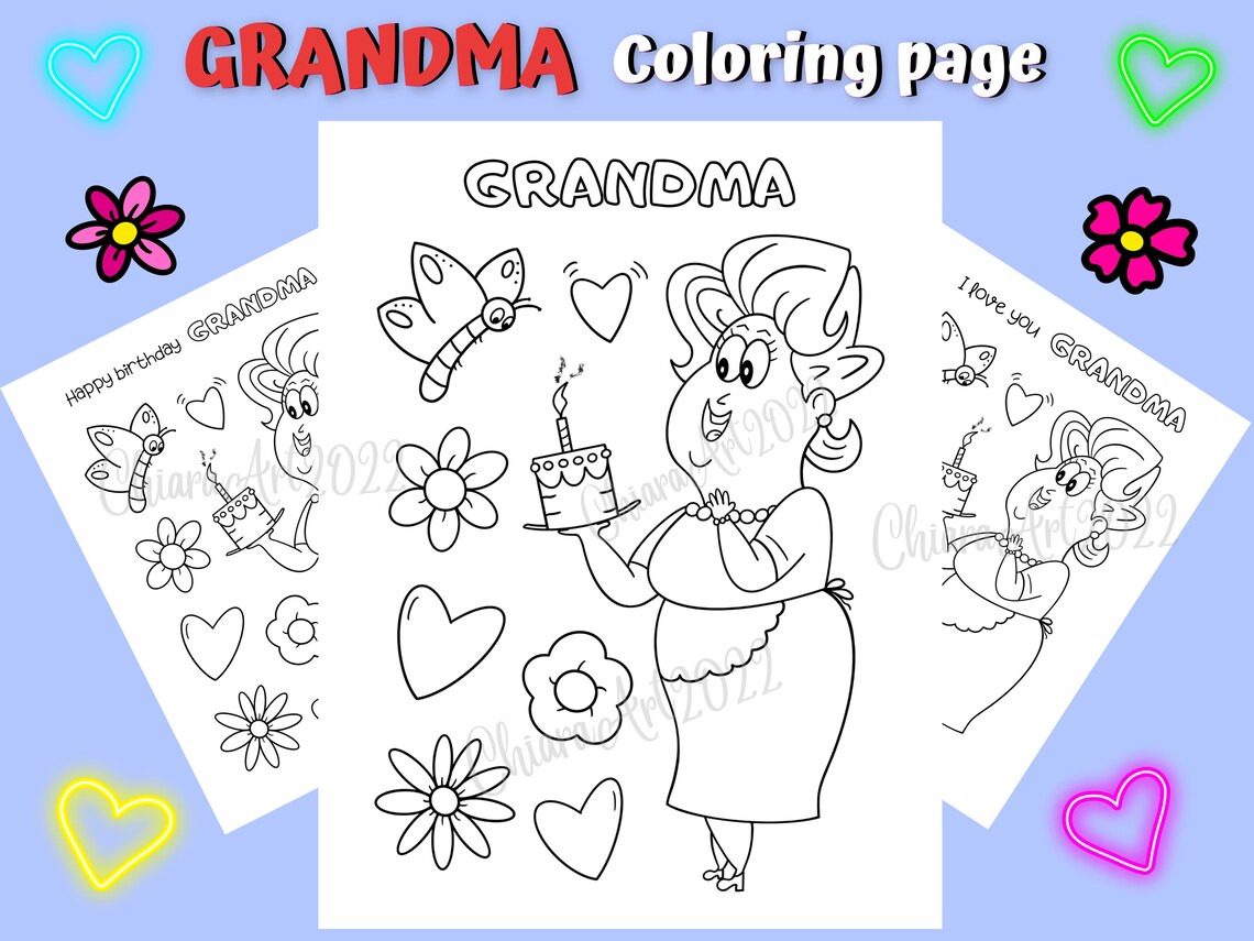 Grandma Coloring Page Printable, Granny Coloring Page for Kids and ...