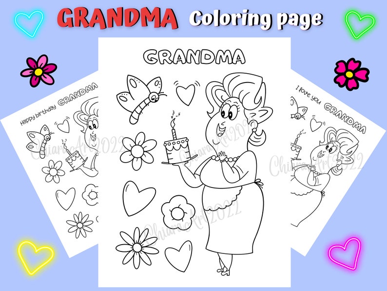 Grandma Coloring Page Printable, Granny Coloring Page for Kids and ...