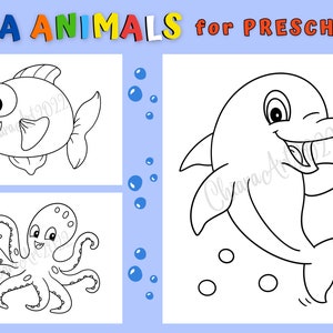 Sea animal coloring pages preschool, Cute sea creature coloring pages toddlers printable, Sea turtle Whale Fish Octopus Dolphin coloring PDF