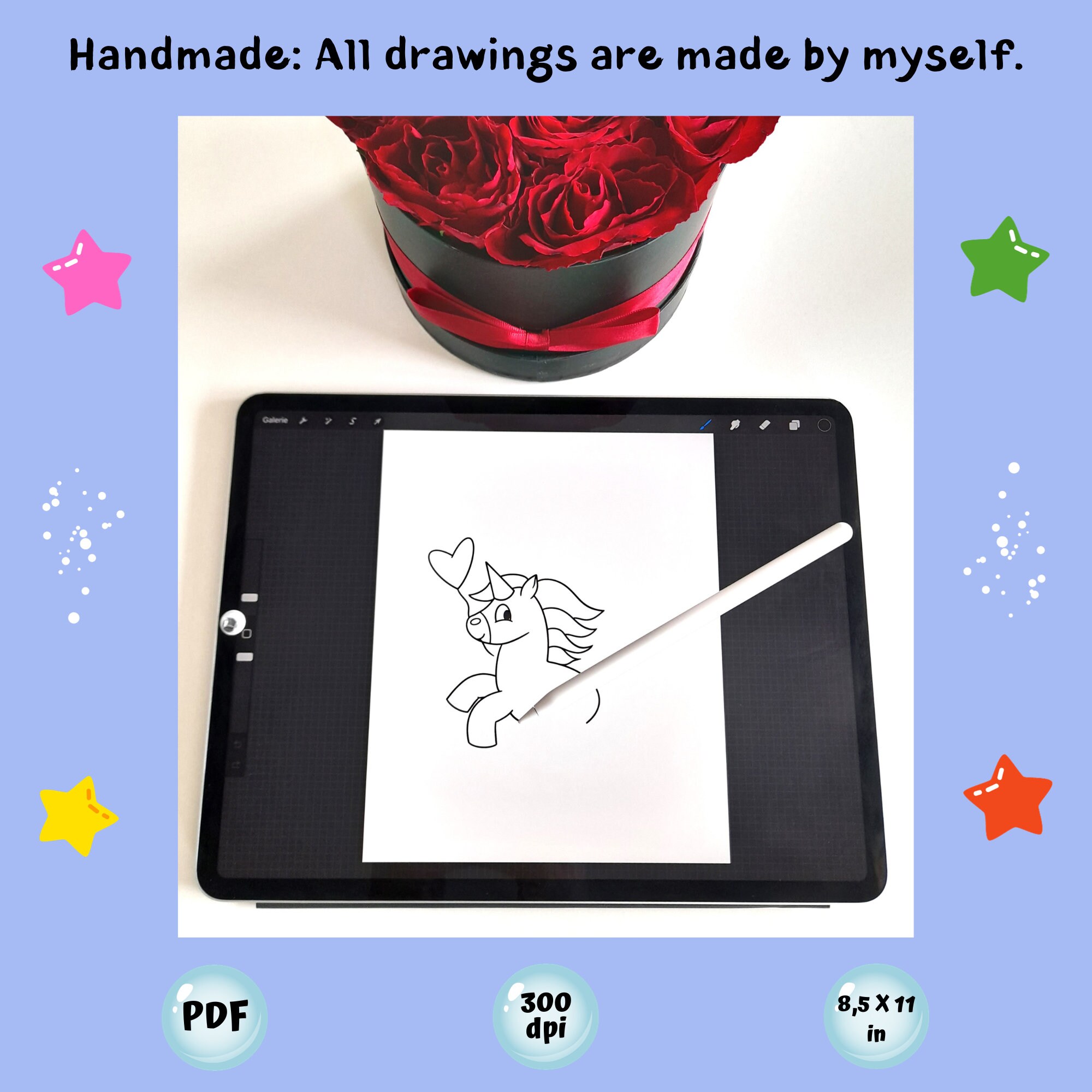 Unicorn Doodle Coloring Page Printable, Cute Unicorn Coloring Sheet for