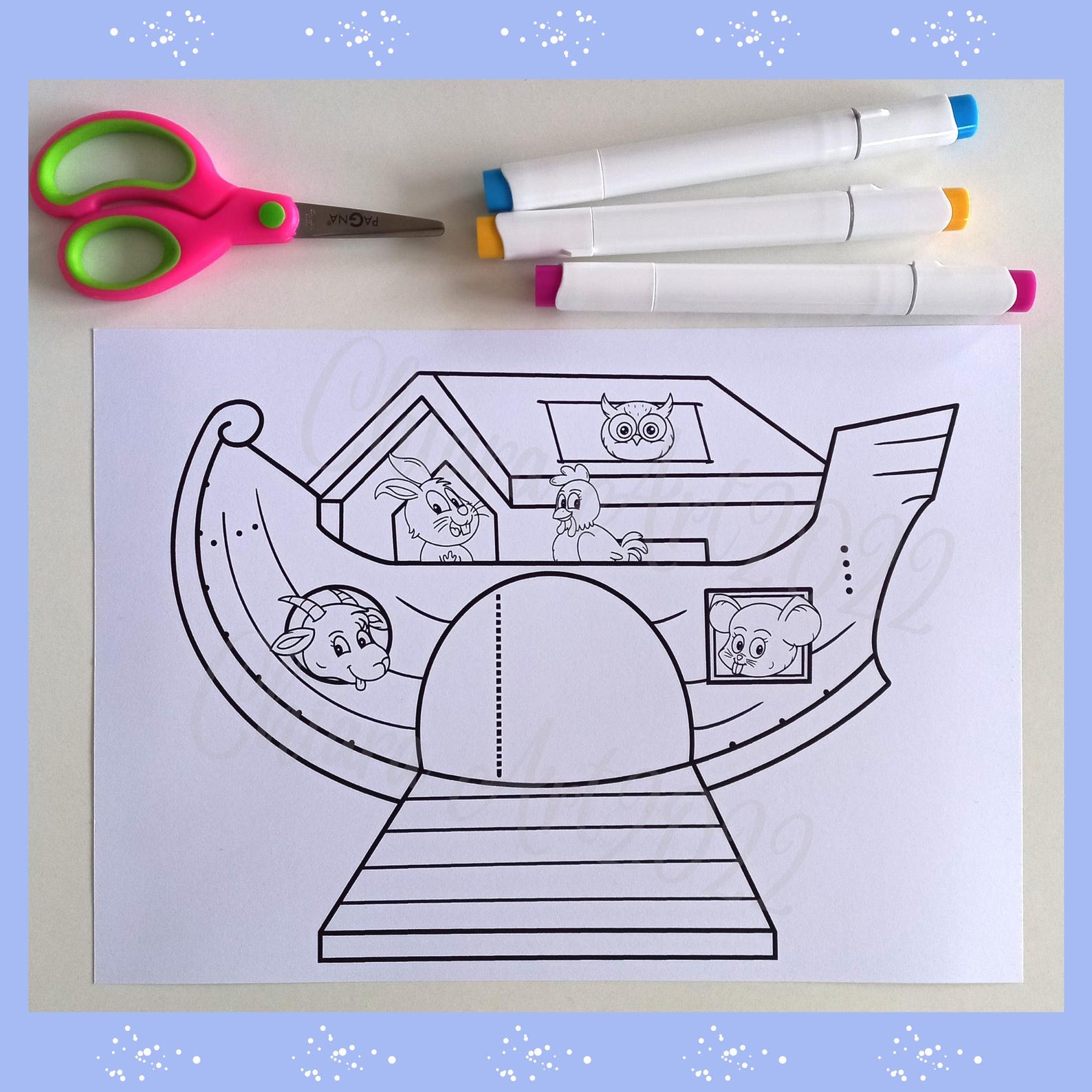 Noah's Ark Craft Printable, Noah's Ark and Animals Coloring, Sunday ...