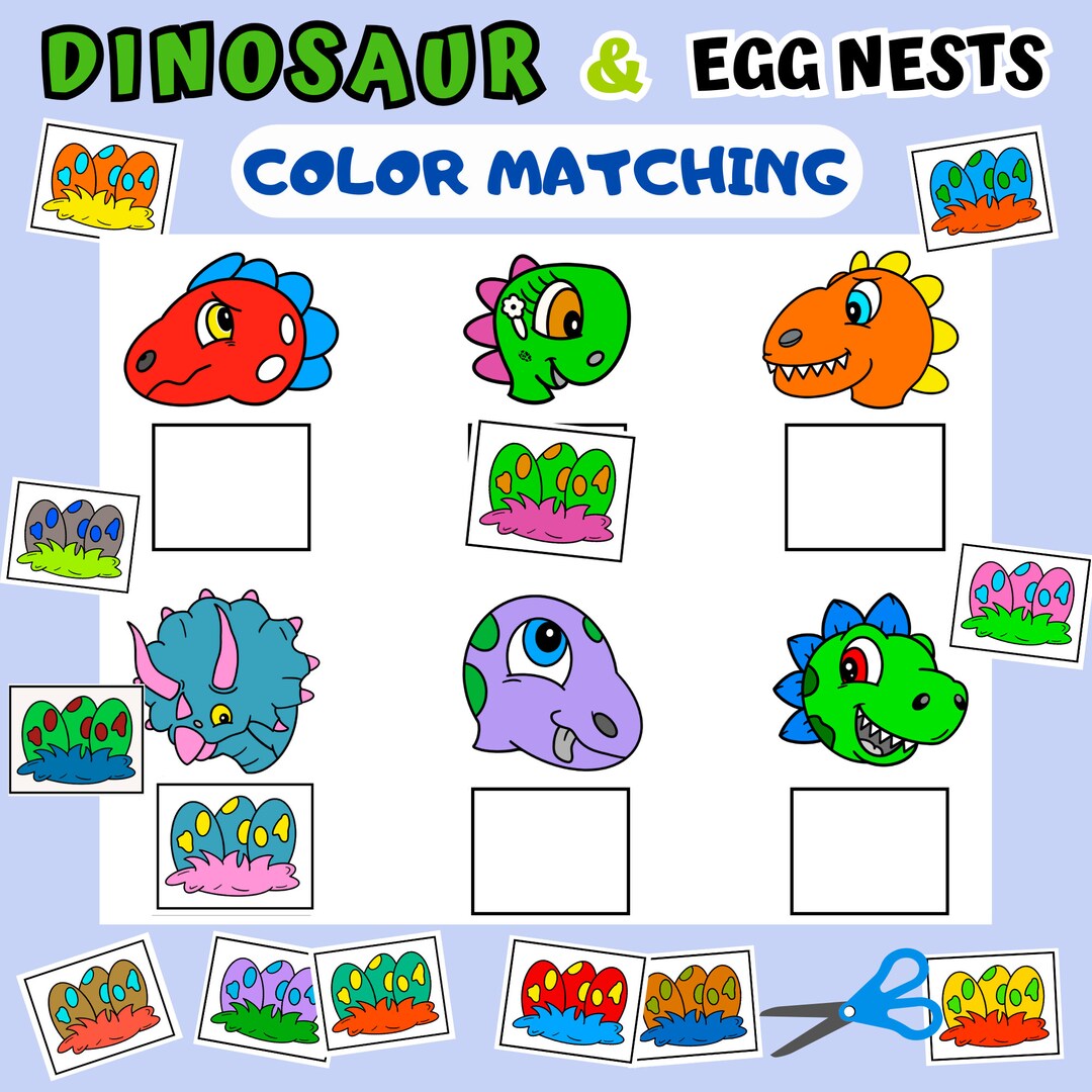 Dinosaur Color Matching Printable, Match Activity Preschool, Color ...
