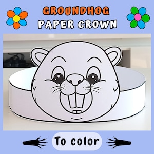 Groundhog paper crown printable, Groundhog day hat craft, Groundhog headband coloring for kids, Rodent paper crown diy preschool and up