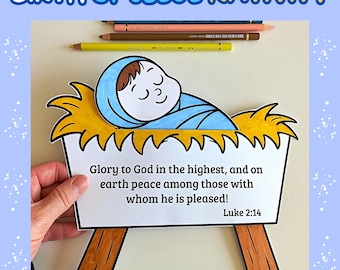 Nativity craft printable, Baby Jesus in the manger Craft, Christian Christmas activity for kids, Sunday school Bible Craft