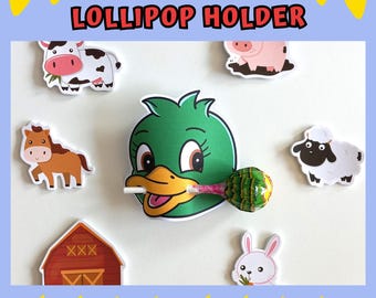 Duck lollipop holder printable, Farm animal lollipop holder kids, Duck birthday decoration, Duck theme party decoration, Hand drawn design