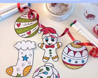 Christmas bauble coloring pages for kids adults, Christmas tree ornaments printable, Gingerbread Christmas stocking Xmas bauble to cut out