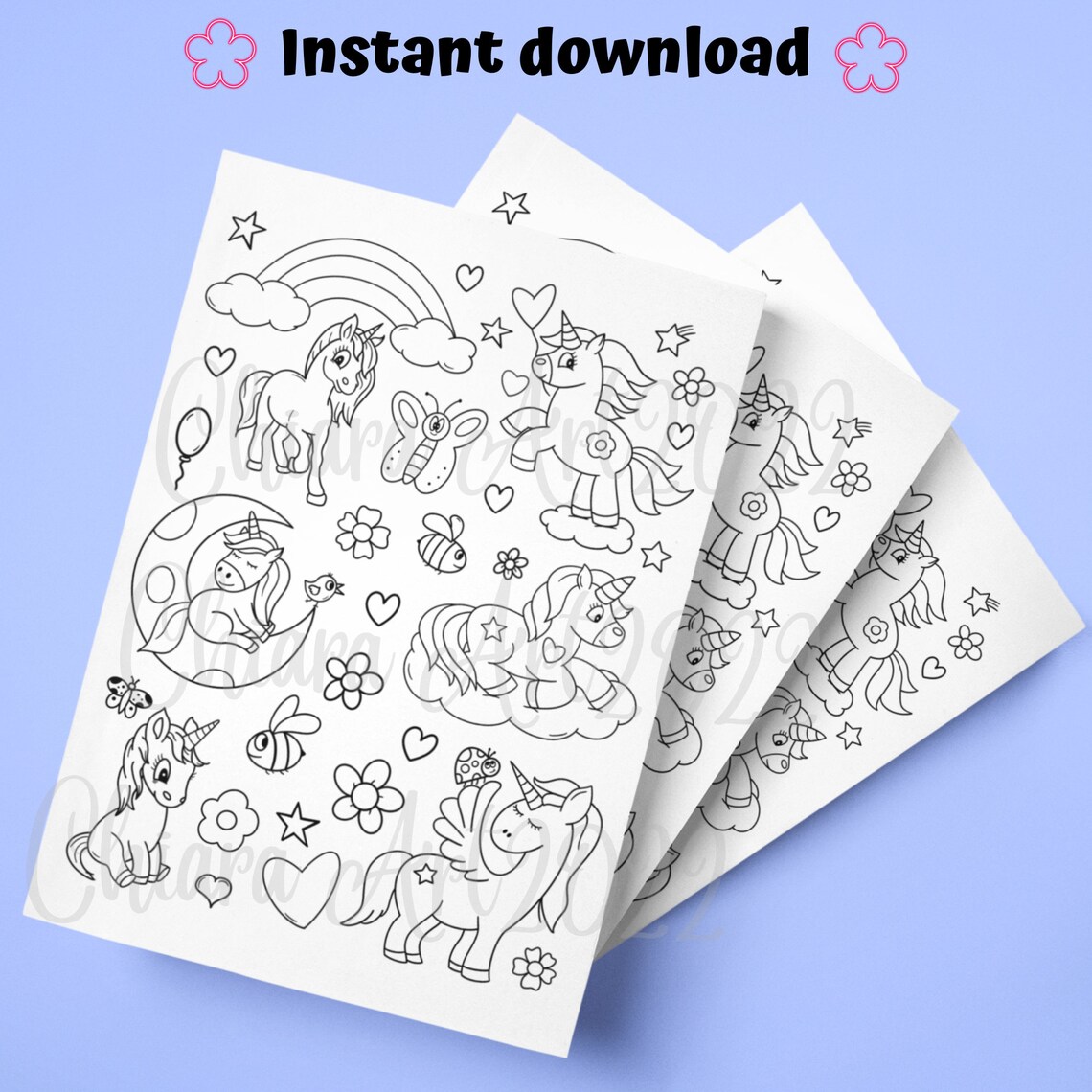 Unicorn Doodle Coloring Page Printable, Cute Unicorn Coloring Sheet for