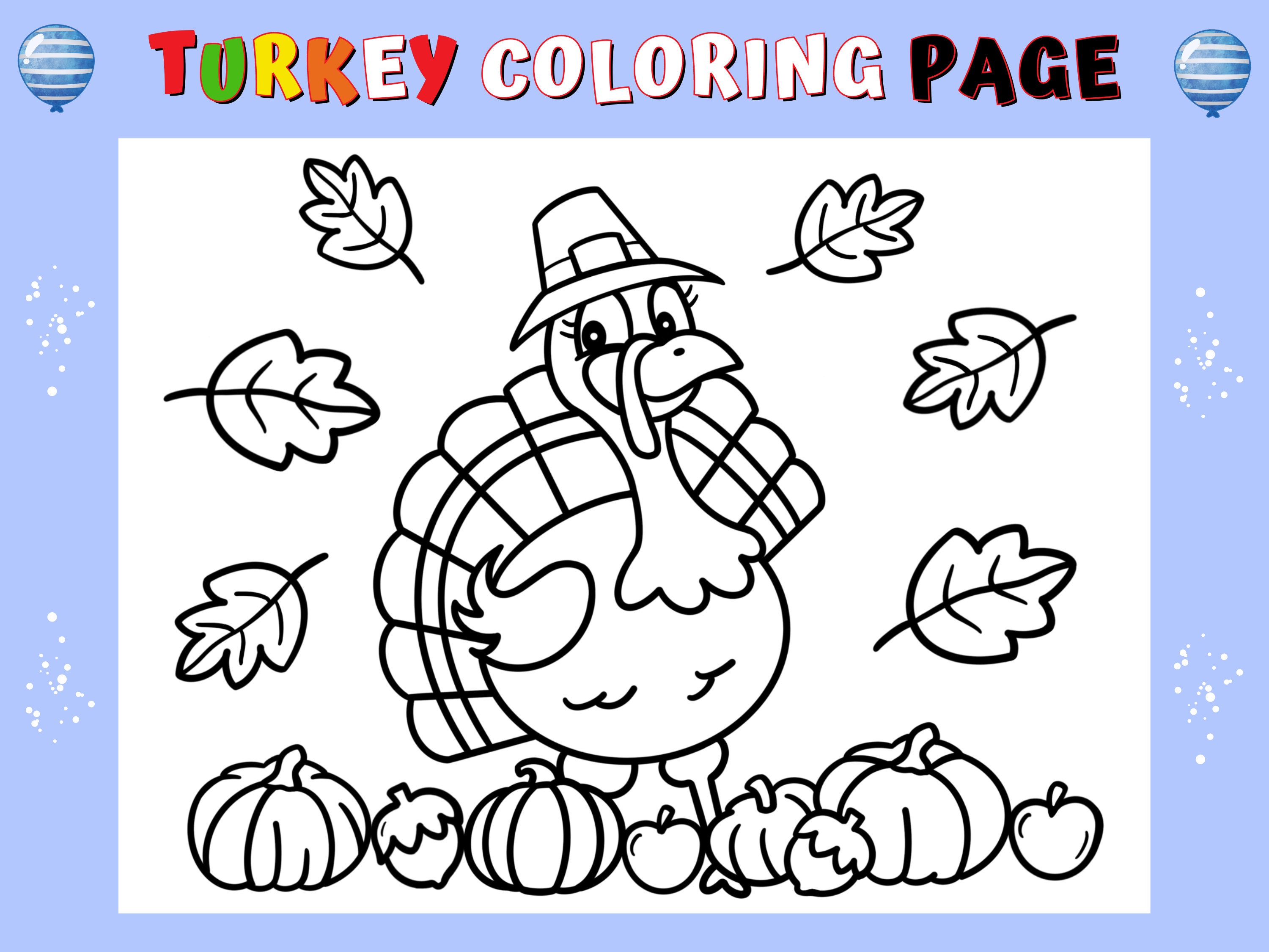Thanksgiving Coloring Page Printable, Cute Turkey Coloring Page for ...