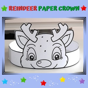 Couronne en papier renne pour enfants, Couronne renne mignonne pour Noël à imprimer, Anniversaire animaux de la forêt maternelle et plus PDF